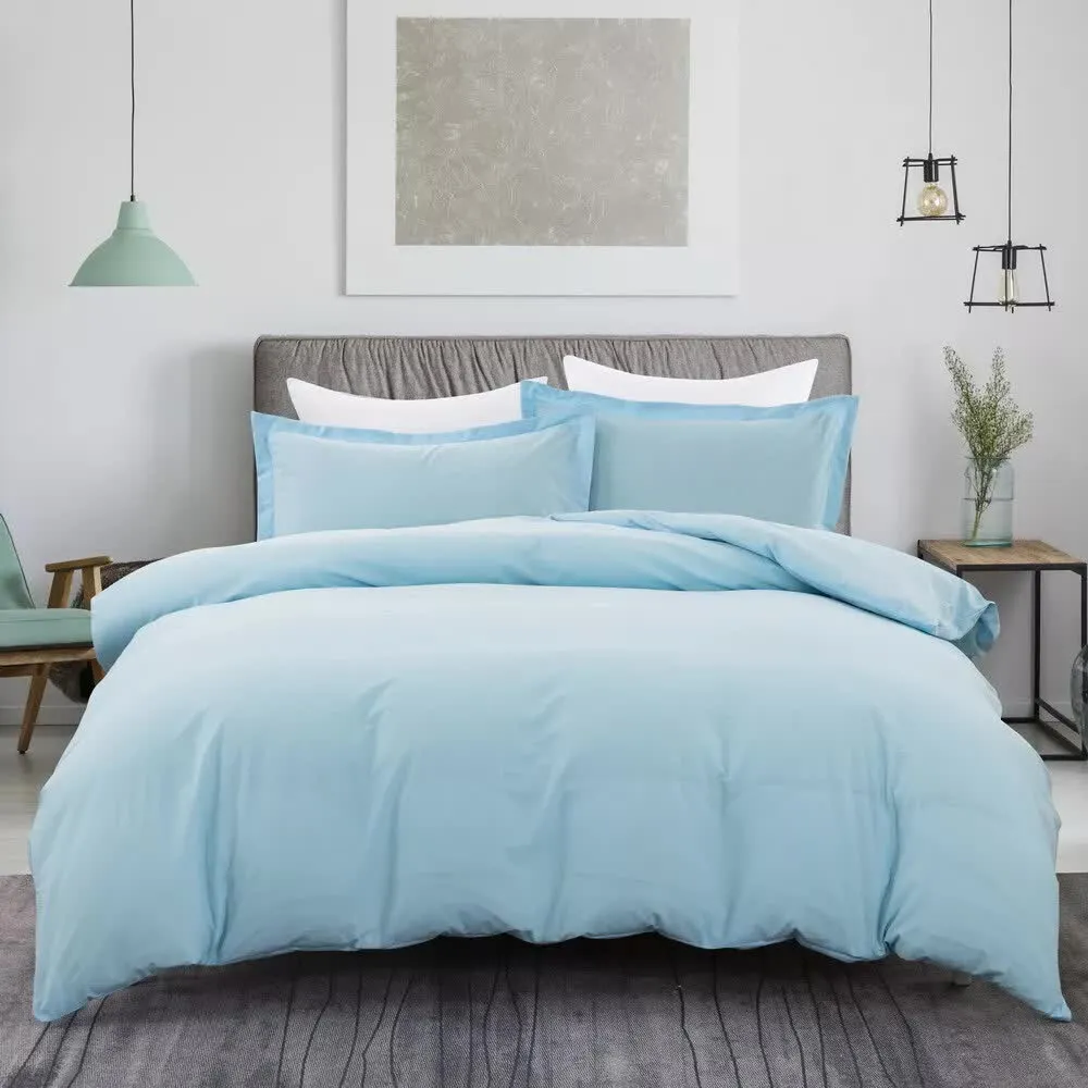 100% Cotton Premium Doona Duvet Quilt Cover Set with Soft Pillowcases | Aqua | Double