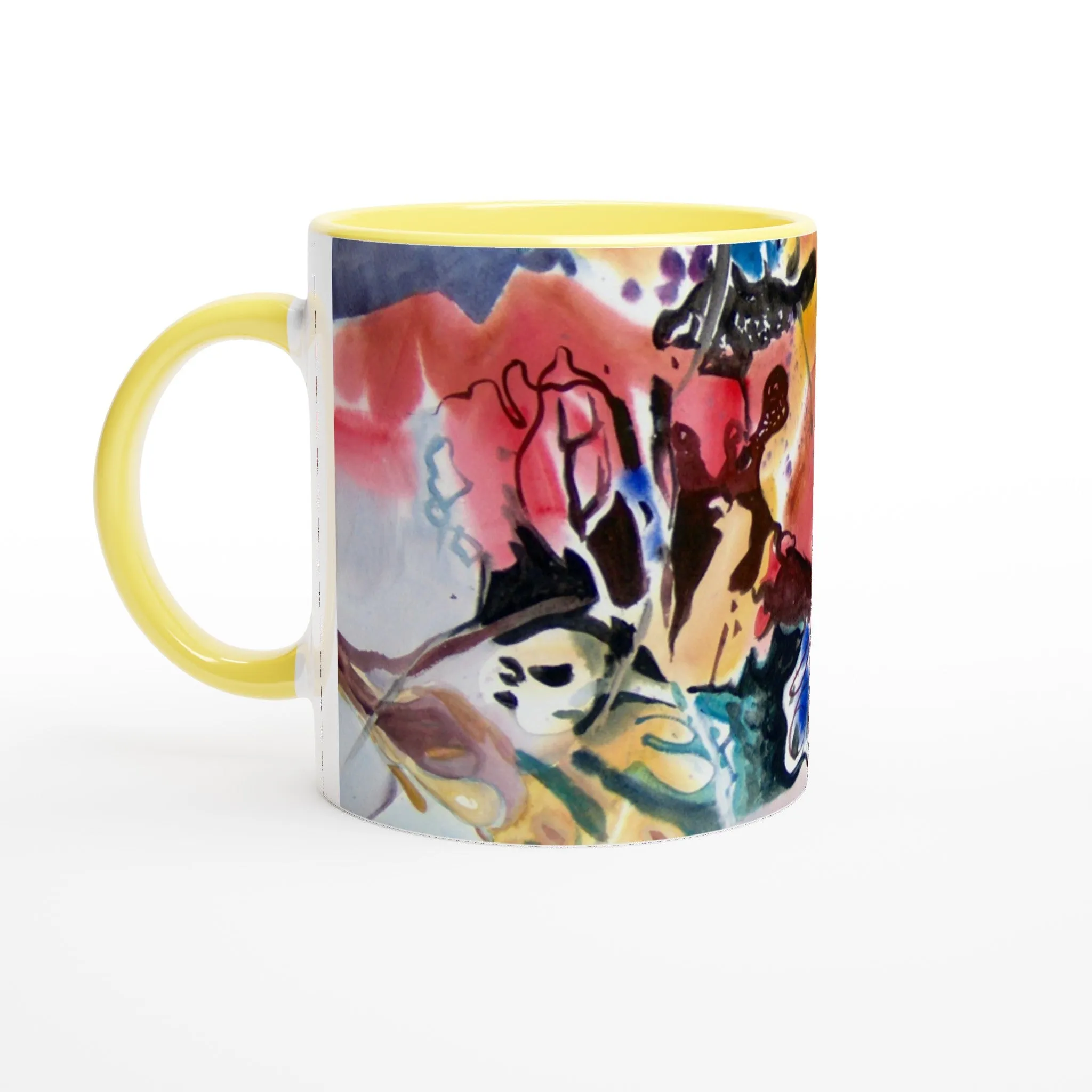 11oz White Ceramic Mug with Color Inside | Coffee Cup with 'Floral Fantasy' Abstract Artwork by American Artist Barbara Cleary