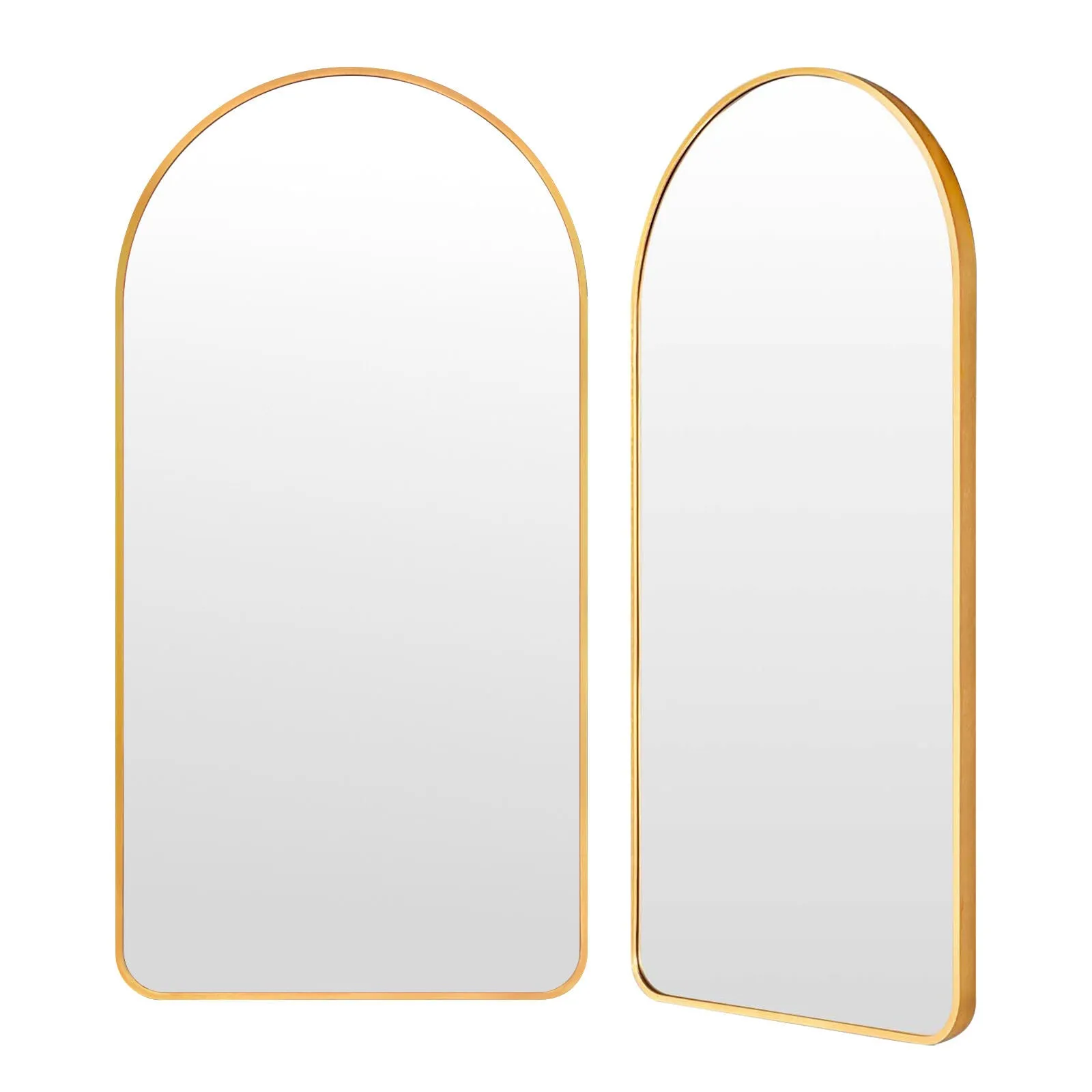 2 Set Wall Arch Mirror | Arc Aluminum Frame | Bathroom | 50x100cm | Gold