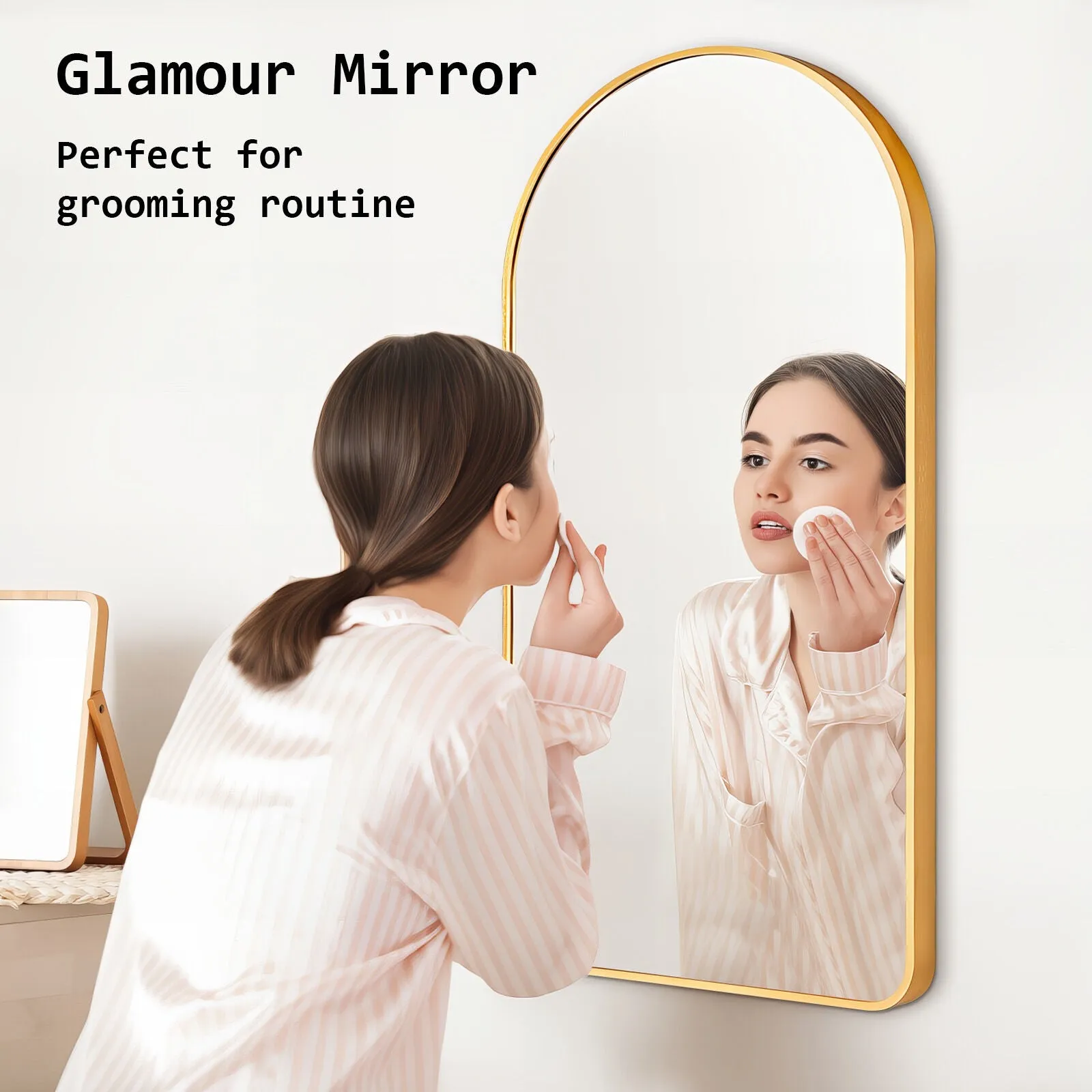 2 Set Wall Arch Mirror | Arc Aluminum Frame | Bathroom | 50x100cm | Gold