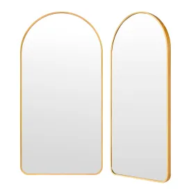 2 Set Wall Arch Mirror | Arc Aluminum Frame | Bathroom | 50x100cm | Gold