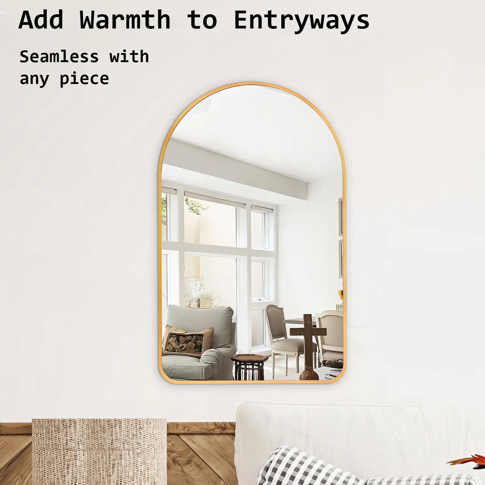 2 Set Wall Arch Mirror | Arc Aluminum Frame | Bathroom | 50x80cm | Gold