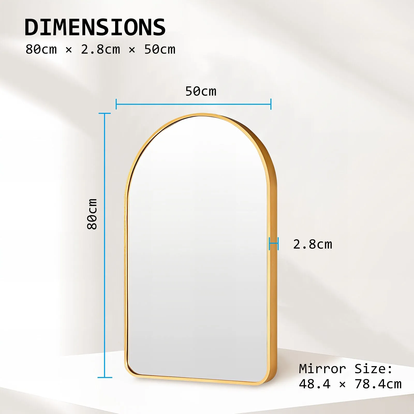 2 Set Wall Arch Mirror | Arc Aluminum Frame | Bathroom | 50x80cm | Gold
