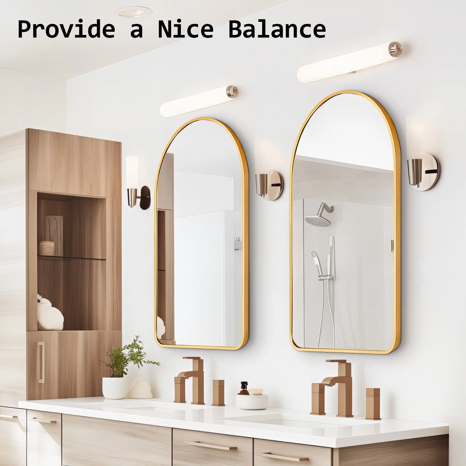 2 Set Wall Arch Mirror | Arc Aluminum Frame | Bathroom | 50x80cm | Gold