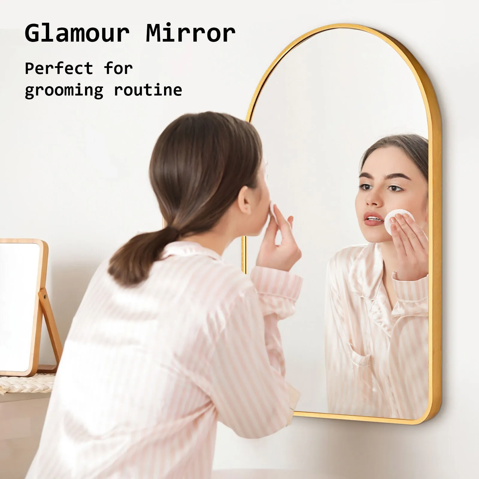 2 Set Wall Arch Mirror | Arc Aluminum Frame | Bathroom | 50x80cm | Gold