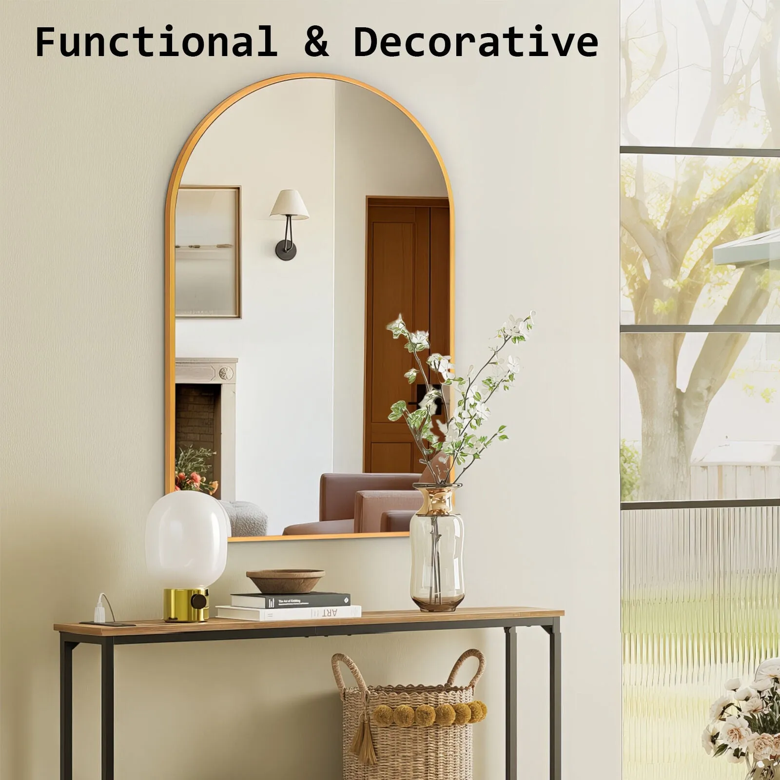 2 Set Wall Arch Mirror | Arc Aluminum Frame | Bathroom | 50x80cm | Gold