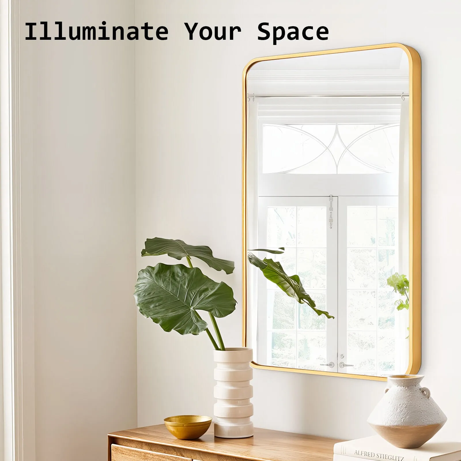 2 Set Wall Mirror | Rectangular Aluminum Frame | Bathroom | 60x80cm | Gold