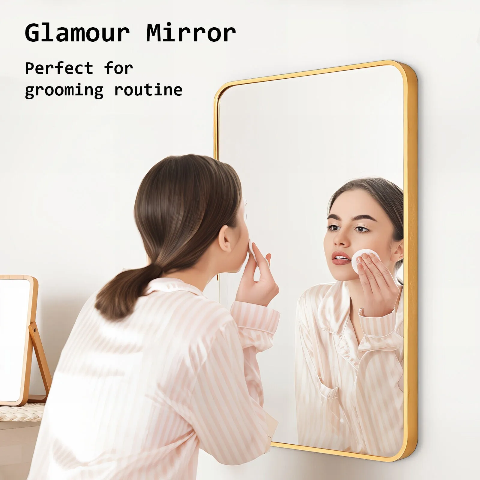 2 Set Wall Mirror | Rectangular Aluminum Frame | Bathroom | 60x80cm | Gold