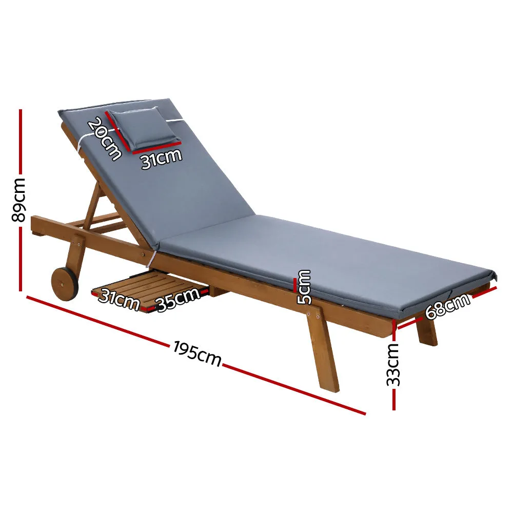 2x Sun Lounge | Wooden Lounger | Outdoor Furniture | Day Bed | Wheel Patio | Grey