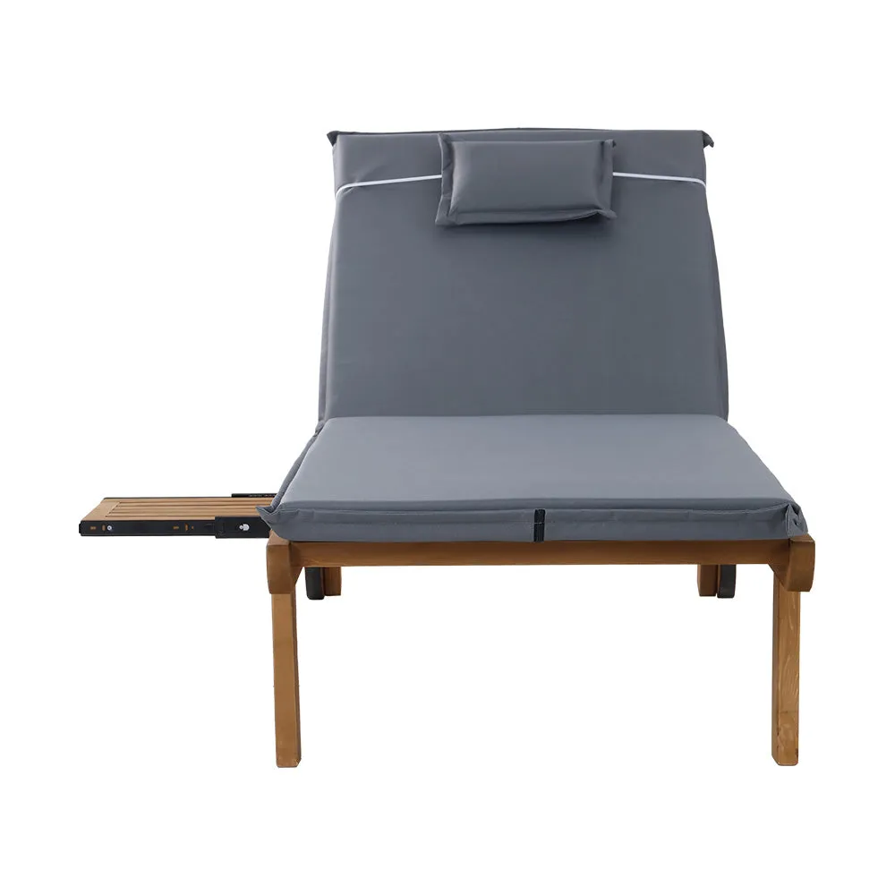 2x Sun Lounge | Wooden Lounger | Outdoor Furniture | Day Bed | Wheel Patio | Grey
