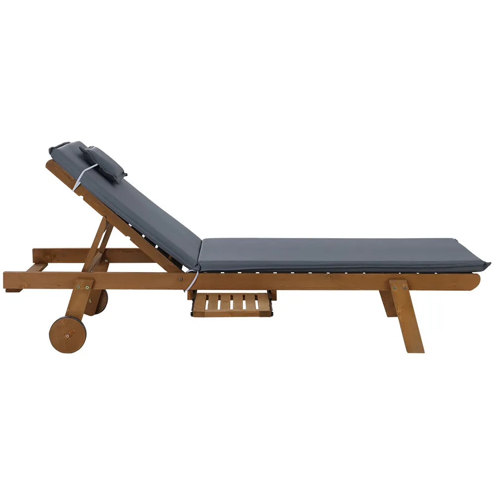 2x Sun Lounge | Wooden Lounger | Outdoor Furniture | Day Bed | Wheel Patio | Grey
