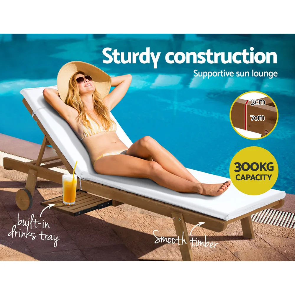 2x Sun Lounge | Wooden Lounger | Outdoor Furniture | Day Bed | Wheel Patio | White