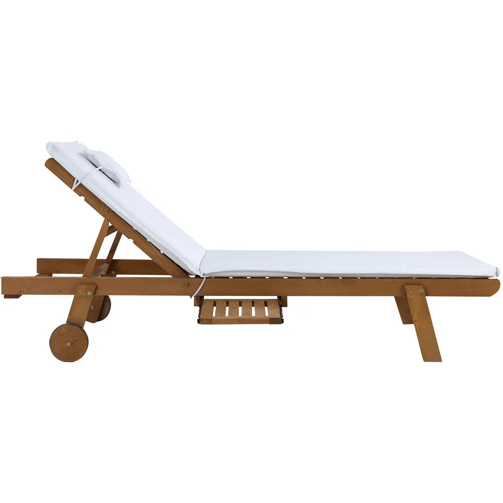 2x Sun Lounge | Wooden Lounger | Outdoor Furniture | Day Bed | Wheel Patio | White
