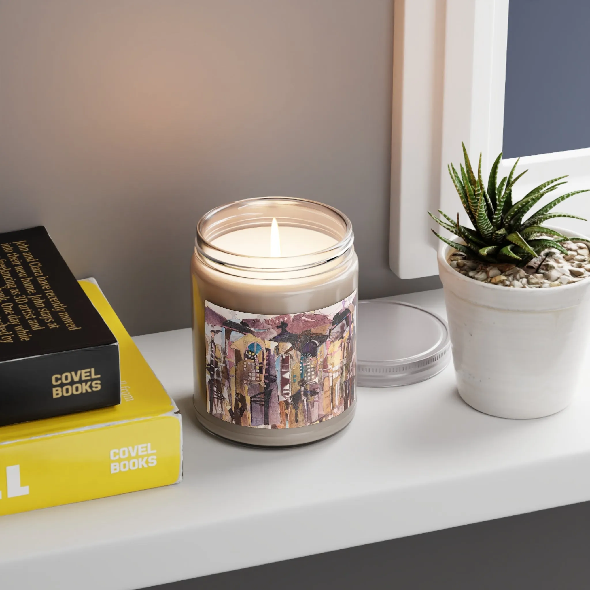 9oz Eco-FriendlyScented or Unscented Soy Wax Candle Jar  with 'San Francisco De Asis' Southwestern Artwork by American Artist Barbara Cleary