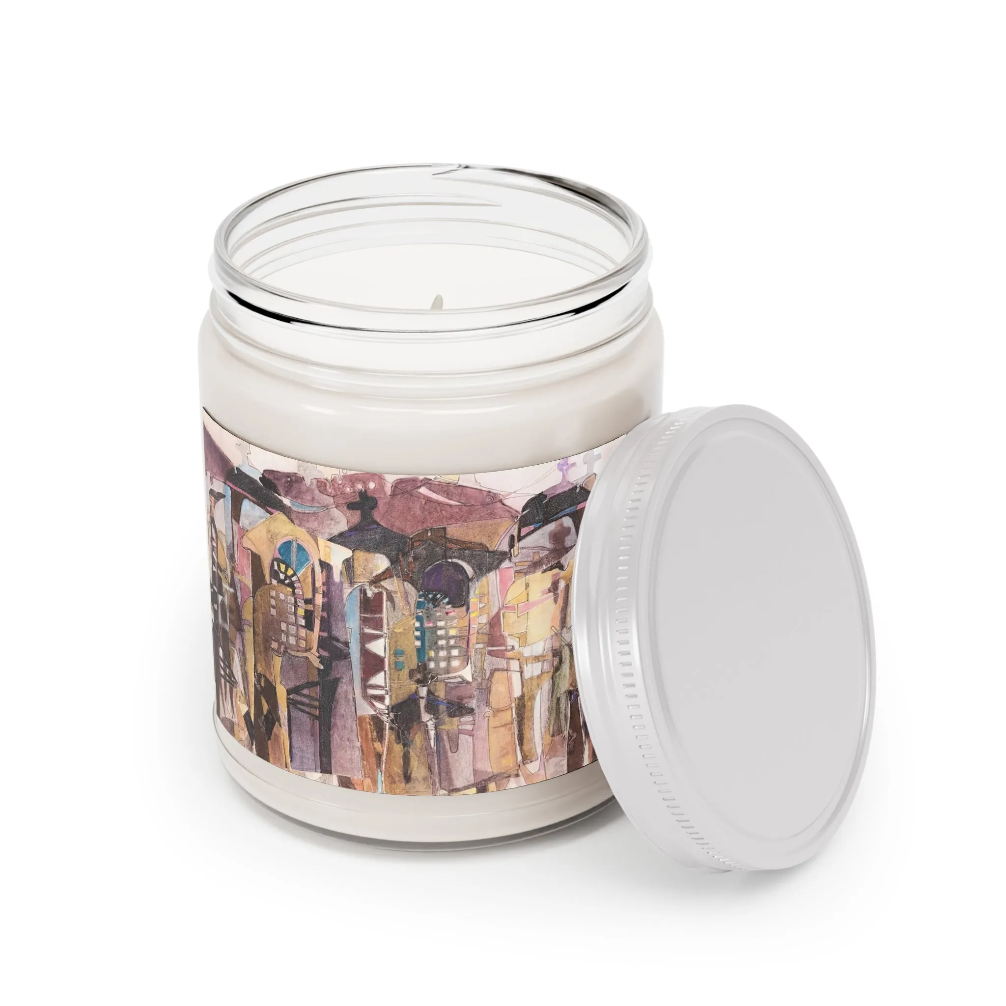 9oz Eco-FriendlyScented or Unscented Soy Wax Candle Jar  with 'San Francisco De Asis' Southwestern Artwork by American Artist Barbara Cleary