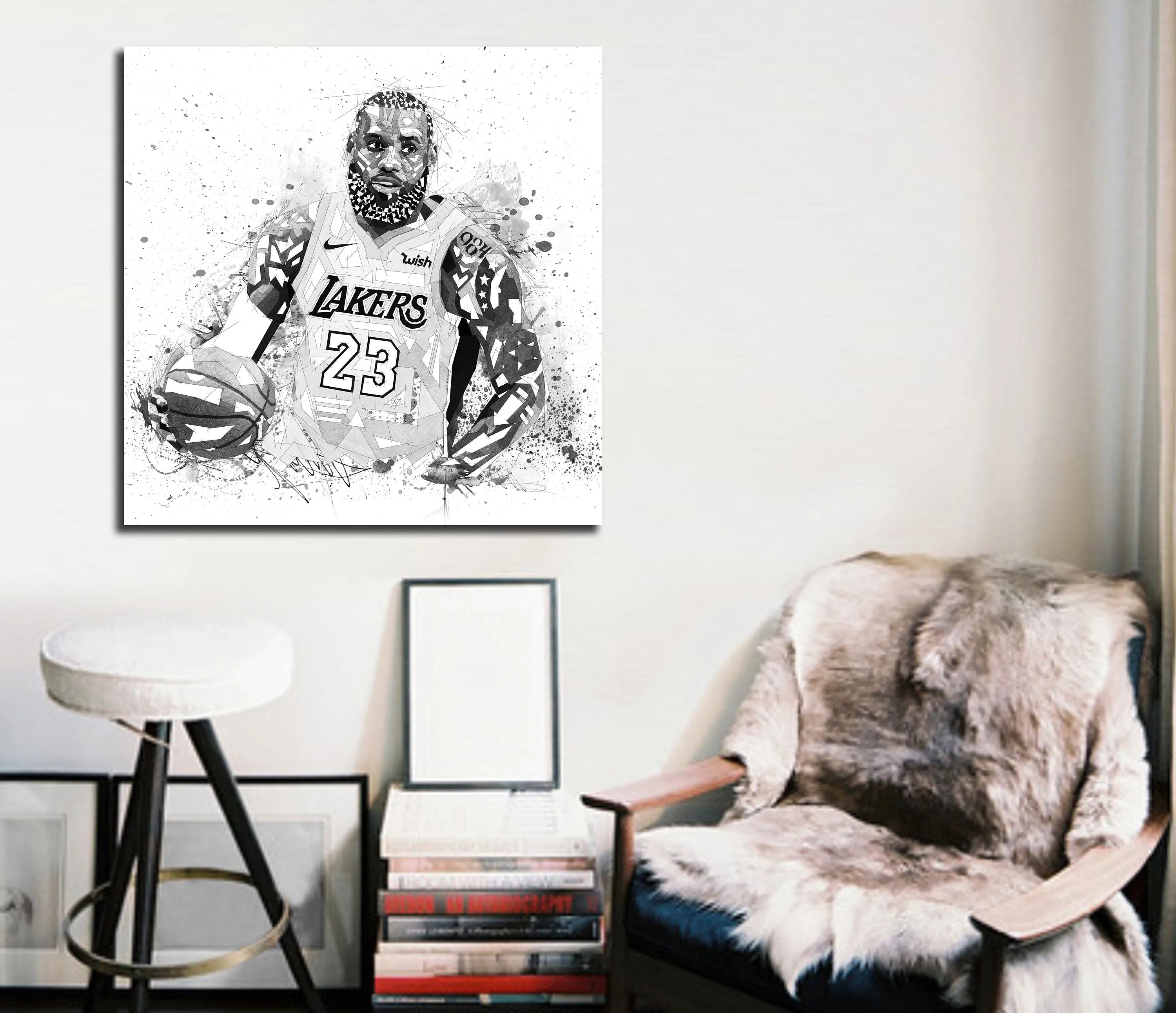 Abstract Canvas Print LeBron James Basketball Wall Art, Black and White Sports Wall Decor NBA-LJ03