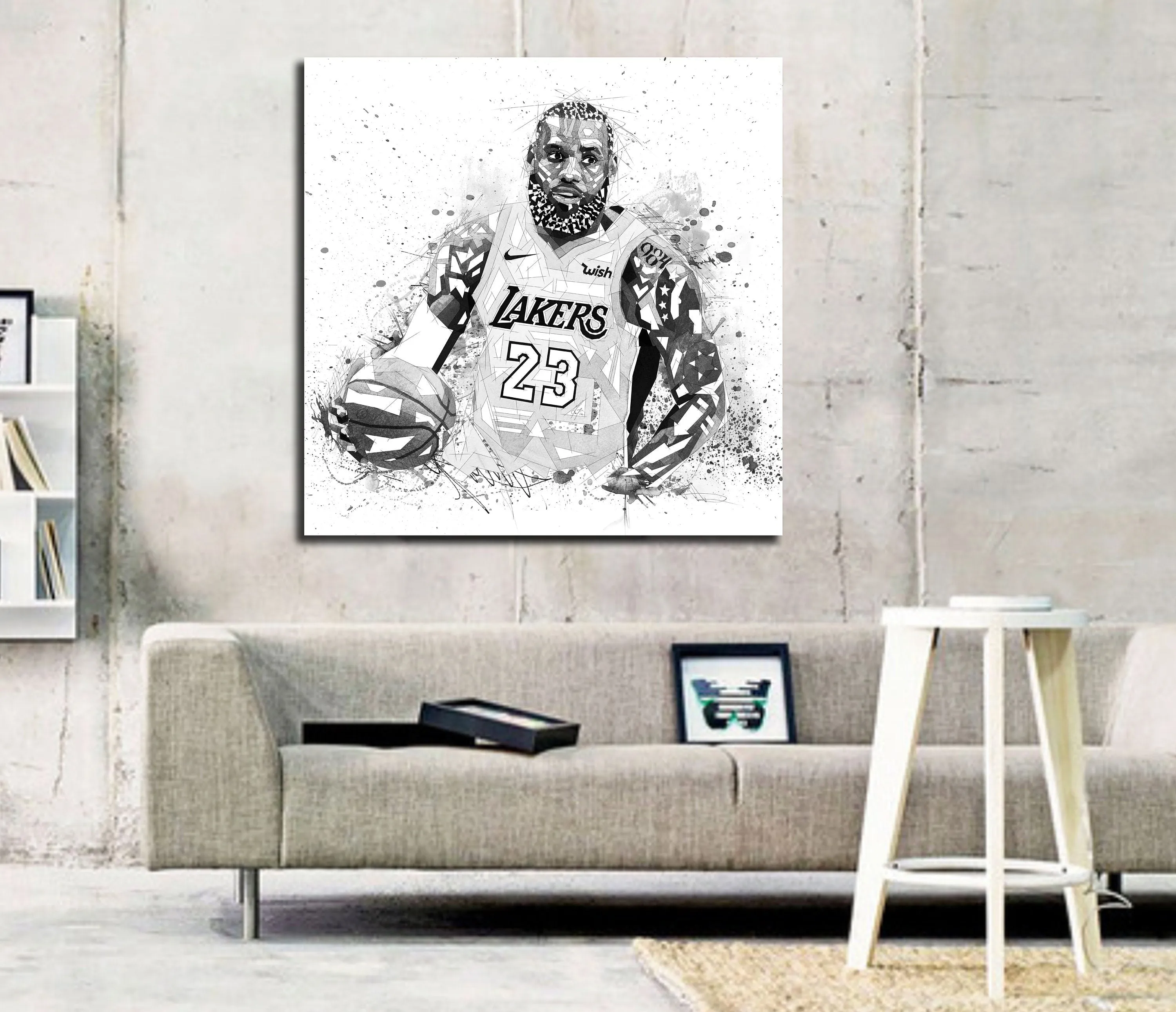 Abstract Canvas Print LeBron James Basketball Wall Art, Black and White Sports Wall Decor NBA-LJ03