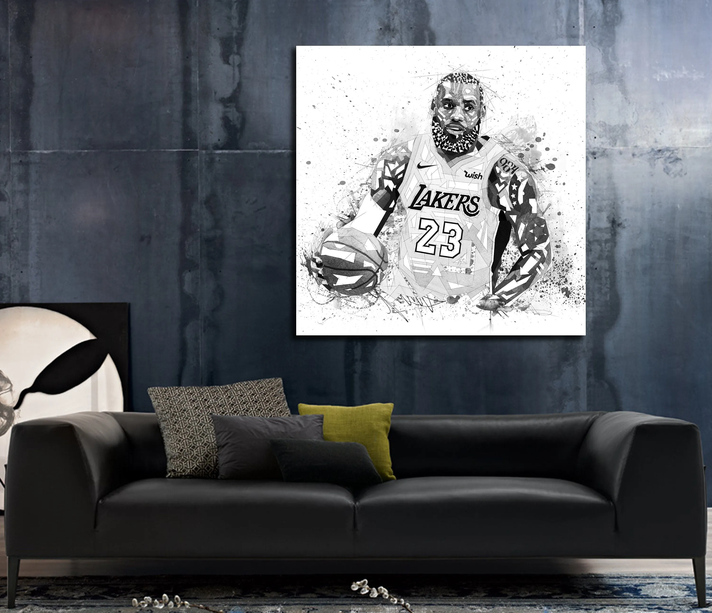 Abstract Canvas Print LeBron James Basketball Wall Art, Black and White Sports Wall Decor NBA-LJ03