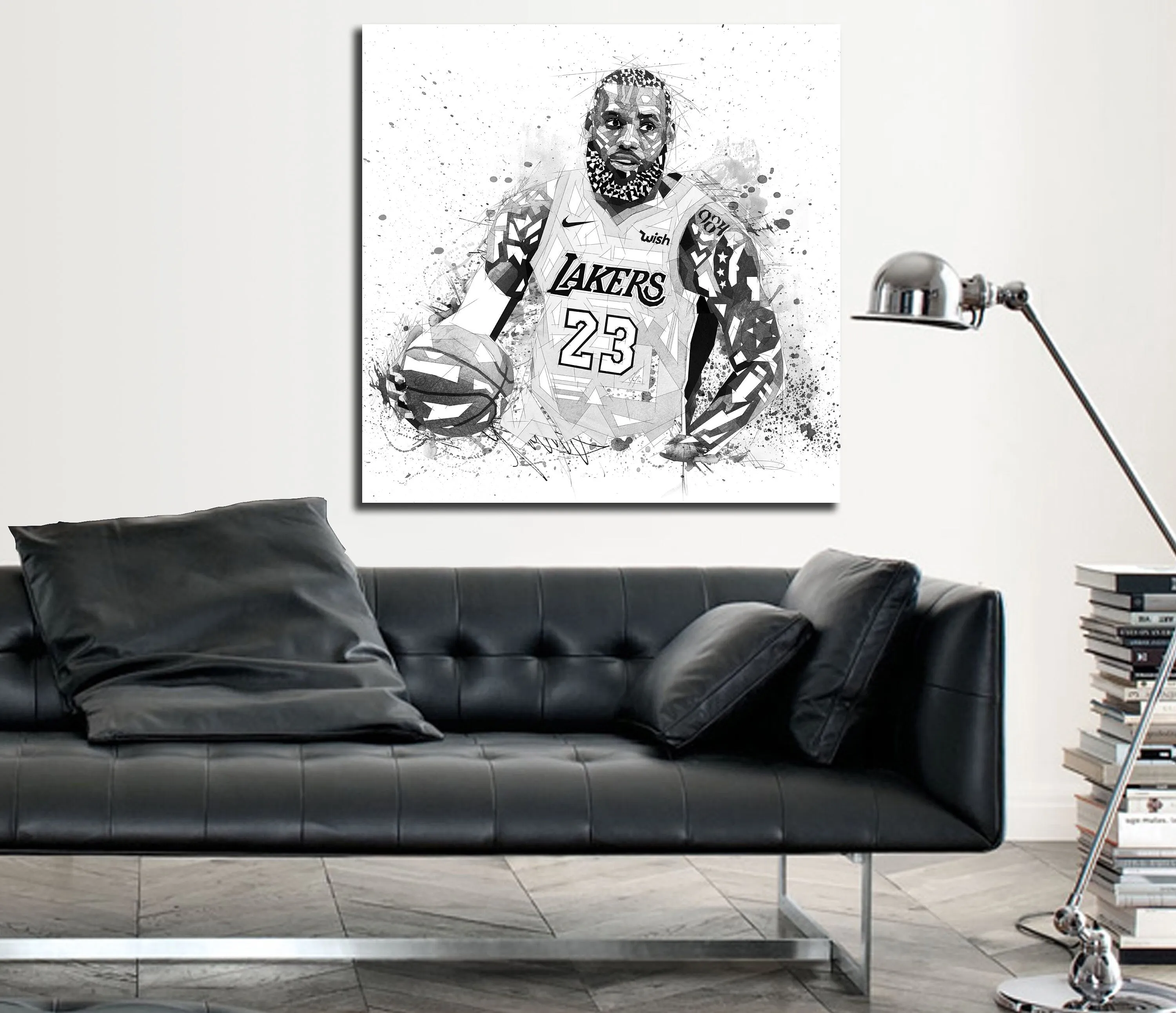 Abstract Canvas Print LeBron James Basketball Wall Art, Black and White Sports Wall Decor NBA-LJ03