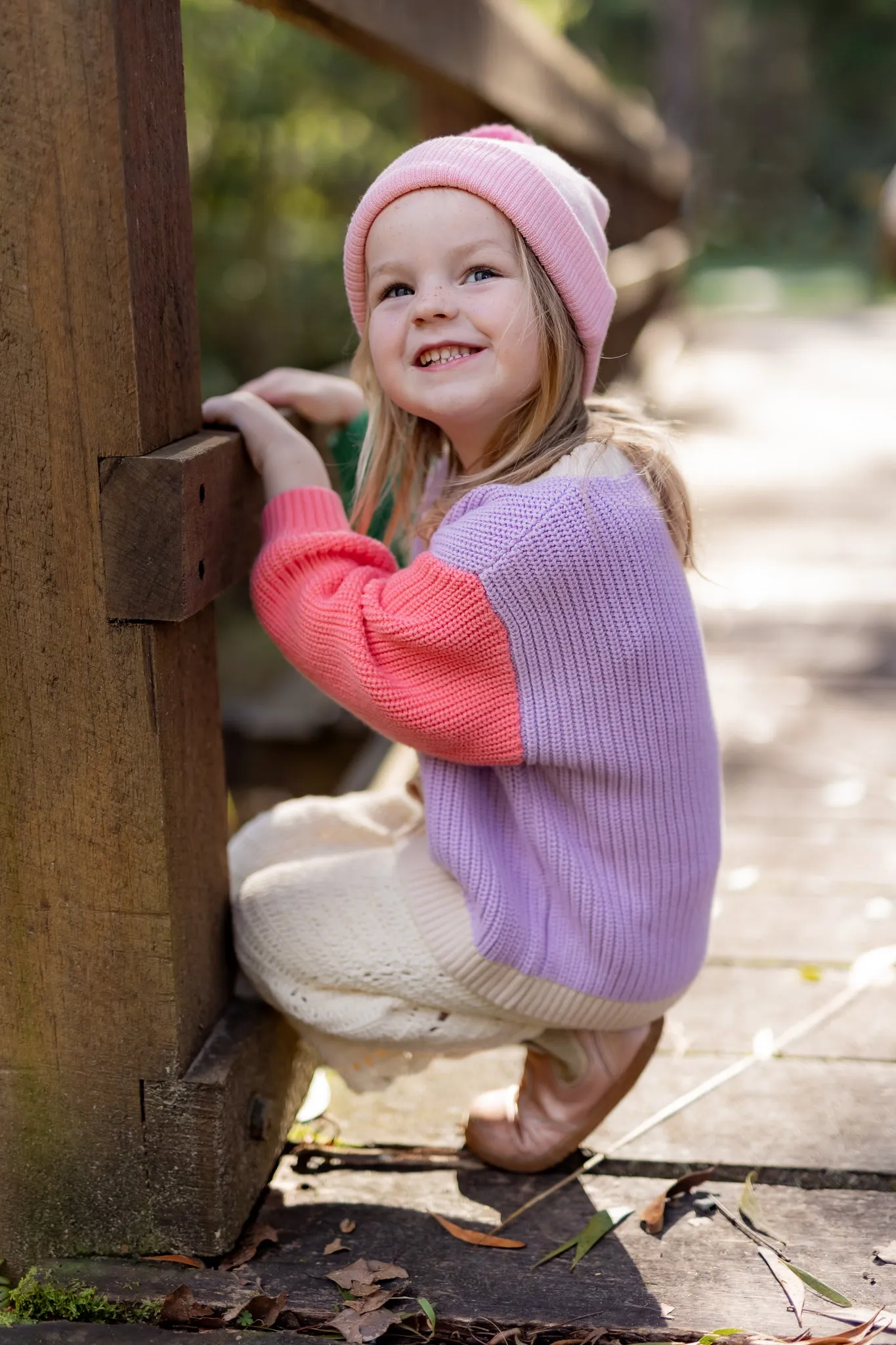 Acorn Flower Power Merino Beanie Candy Pink