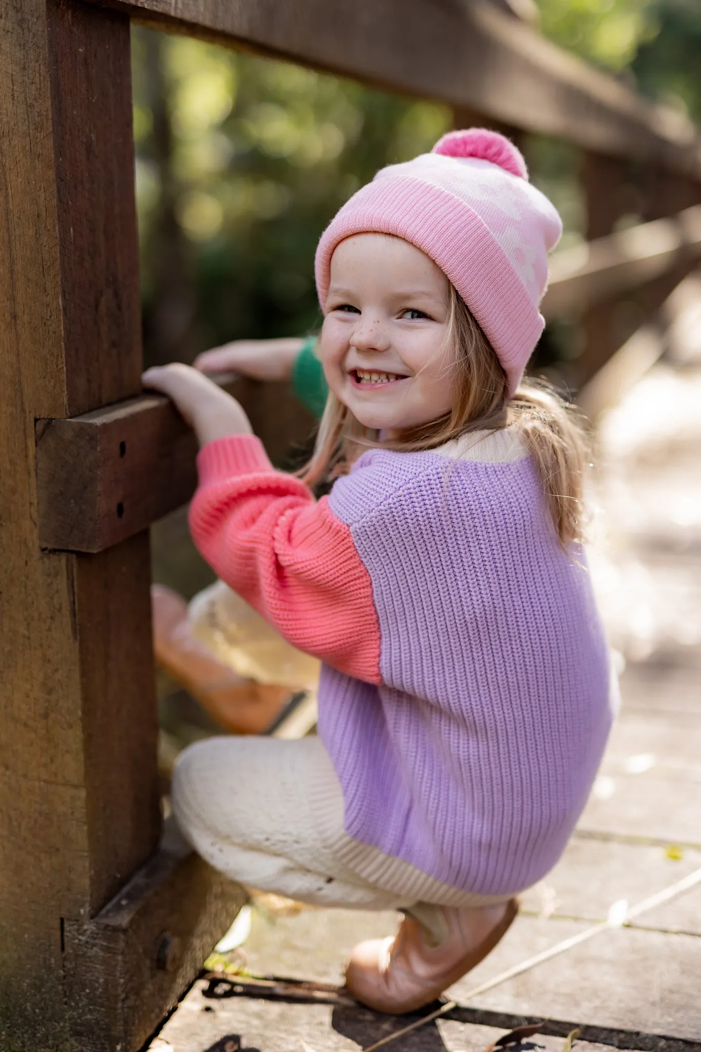Acorn Flower Power Merino Beanie Candy Pink