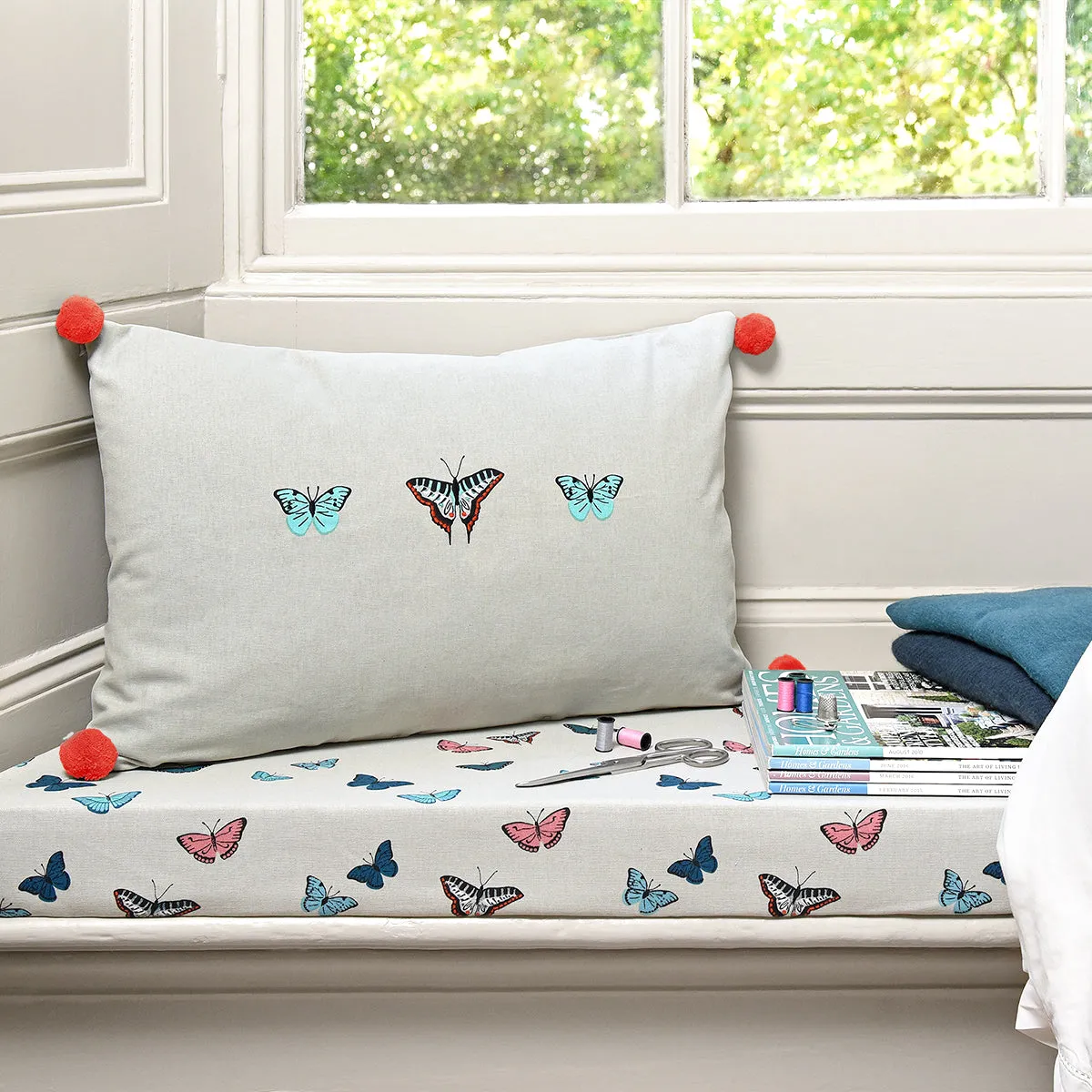 Butterflies Embroidered Cushion
