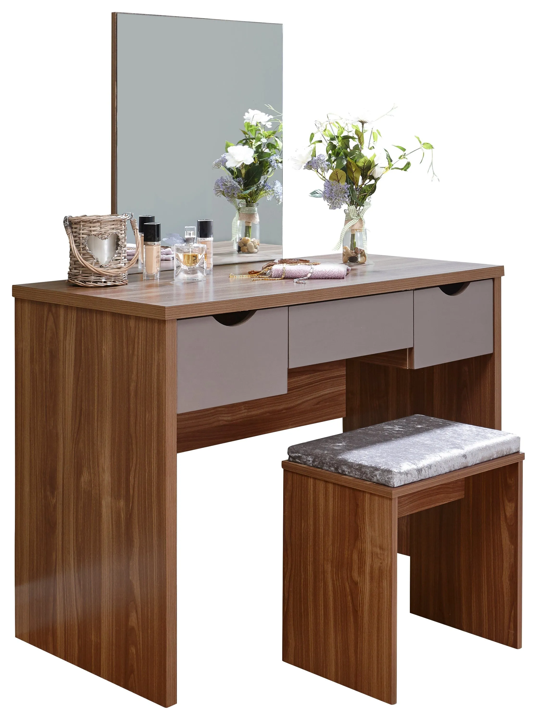 Elizabeth Dressing Table Set  Walnut   Grey