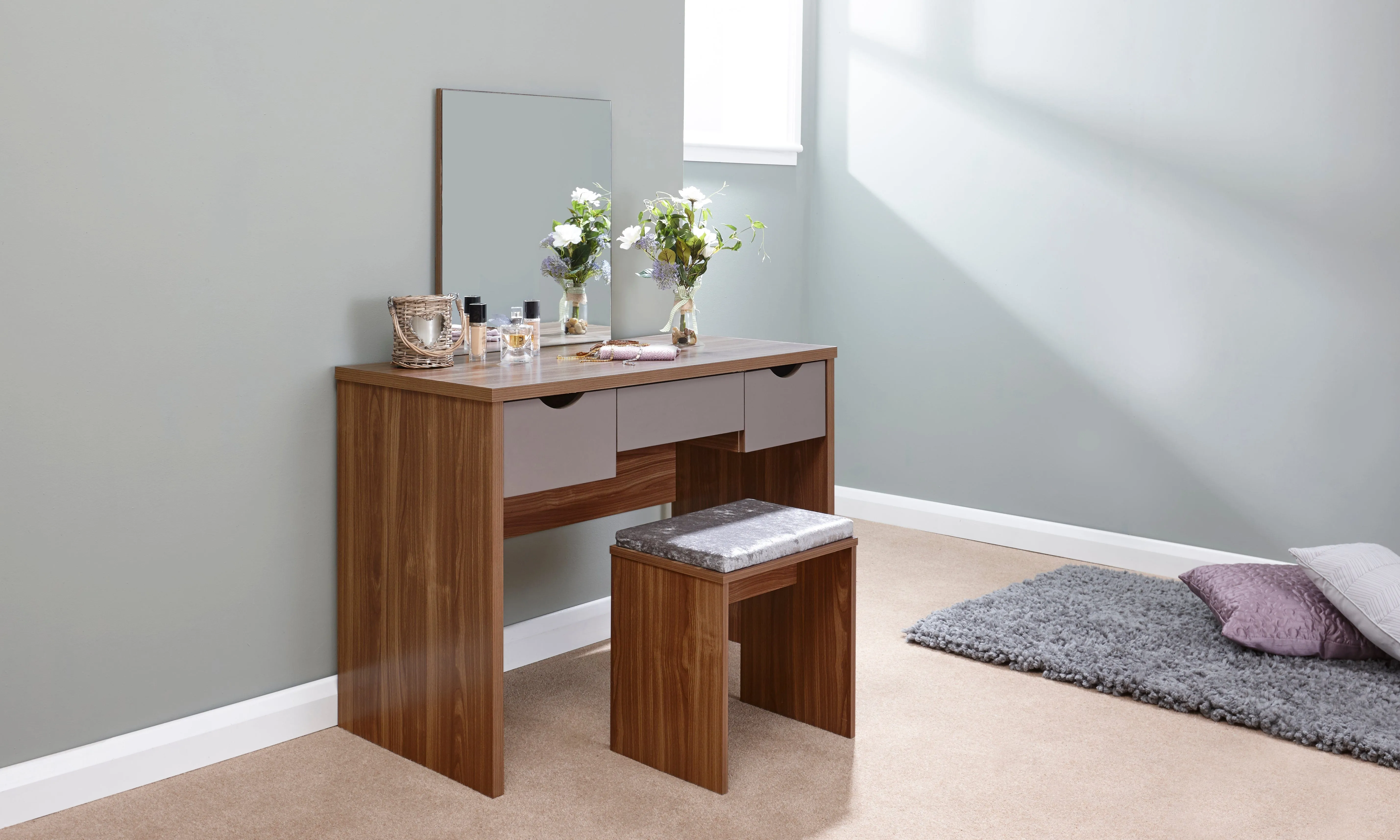 Elizabeth Dressing Table Set  Walnut   Grey