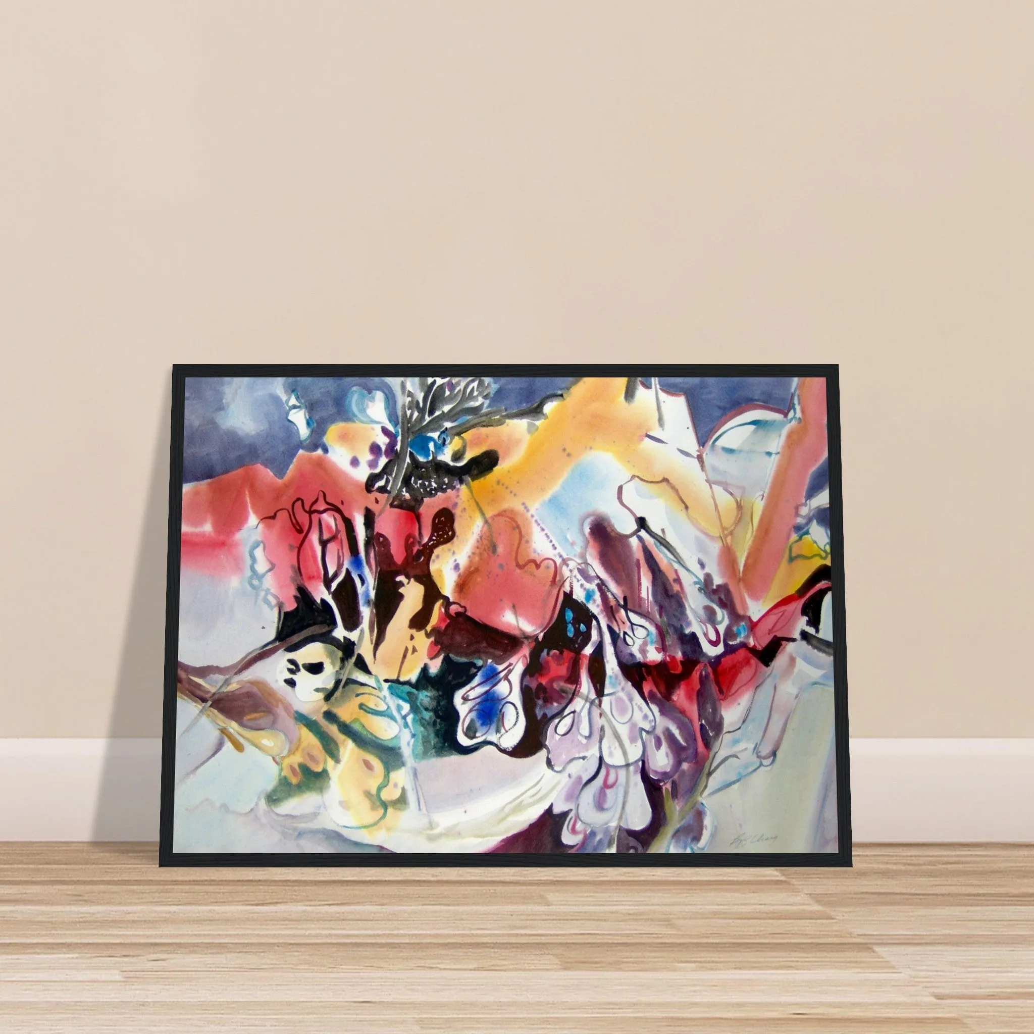'Floral Fantasy' Abstract I 20x28 inch Wooden Framed Art Print  I Original Artwork by American Artist Barbara Cleary