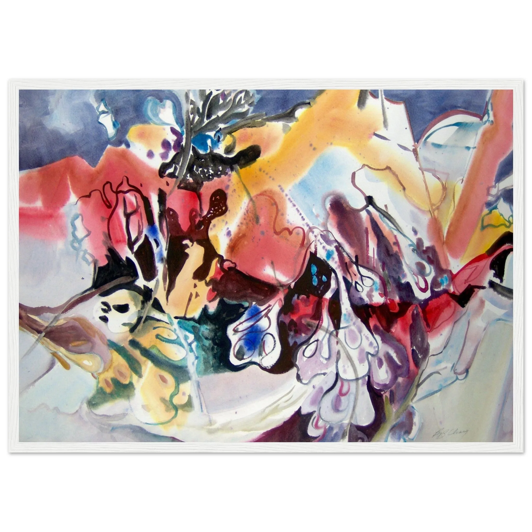 'Floral Fantasy' Abstract I 20x28 inch Wooden Framed Art Print  I Original Artwork by American Artist Barbara Cleary