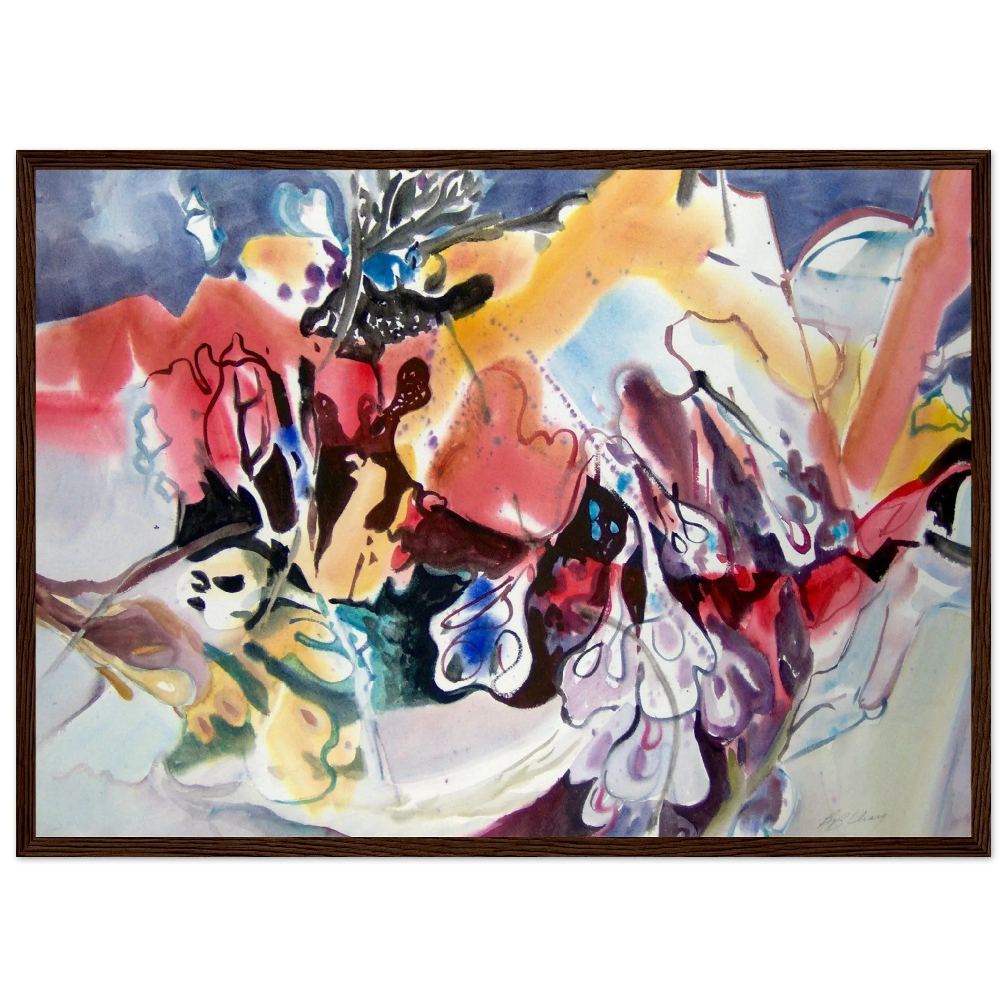 'Floral Fantasy' Abstract I 20x28 inch Wooden Framed Art Print  I Original Artwork by American Artist Barbara Cleary