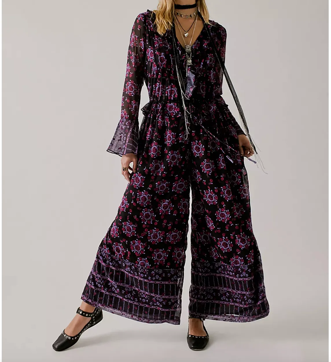 Free People x Anna Sui Cassiel Printed Jumpsuit SZ XS