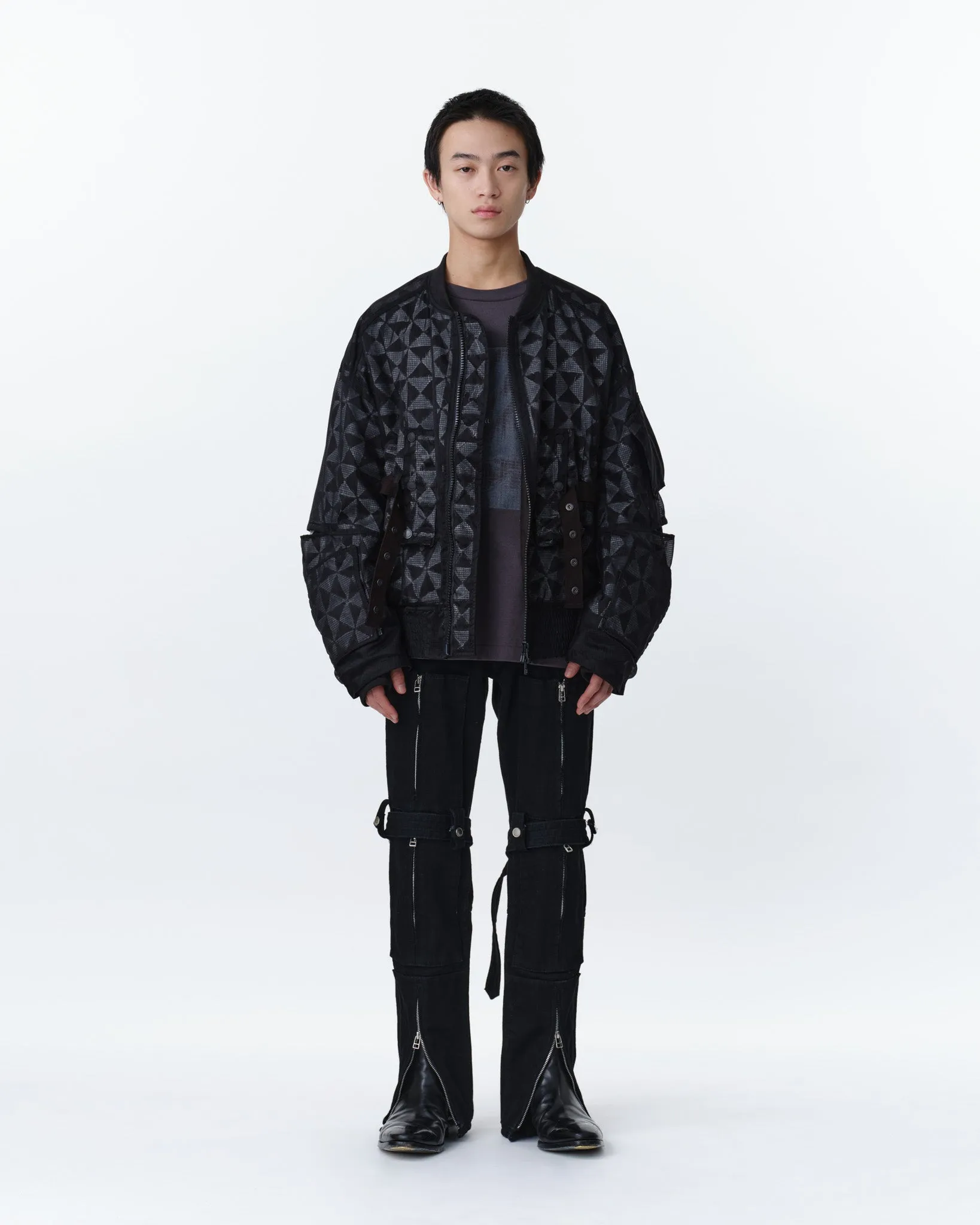 GRID LAYERED BLOUSON .11【BLACK】