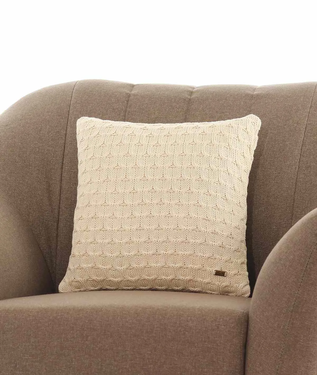 Kelly Knit Cotton Knitted Decorative Natural Color 16 x 16 Inches Cushion Cover