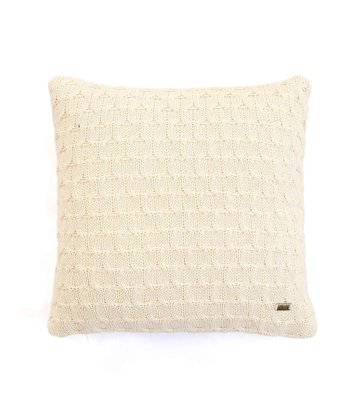 Kelly Knit Cotton Knitted Decorative Natural Color 16 x 16 Inches Cushion Cover