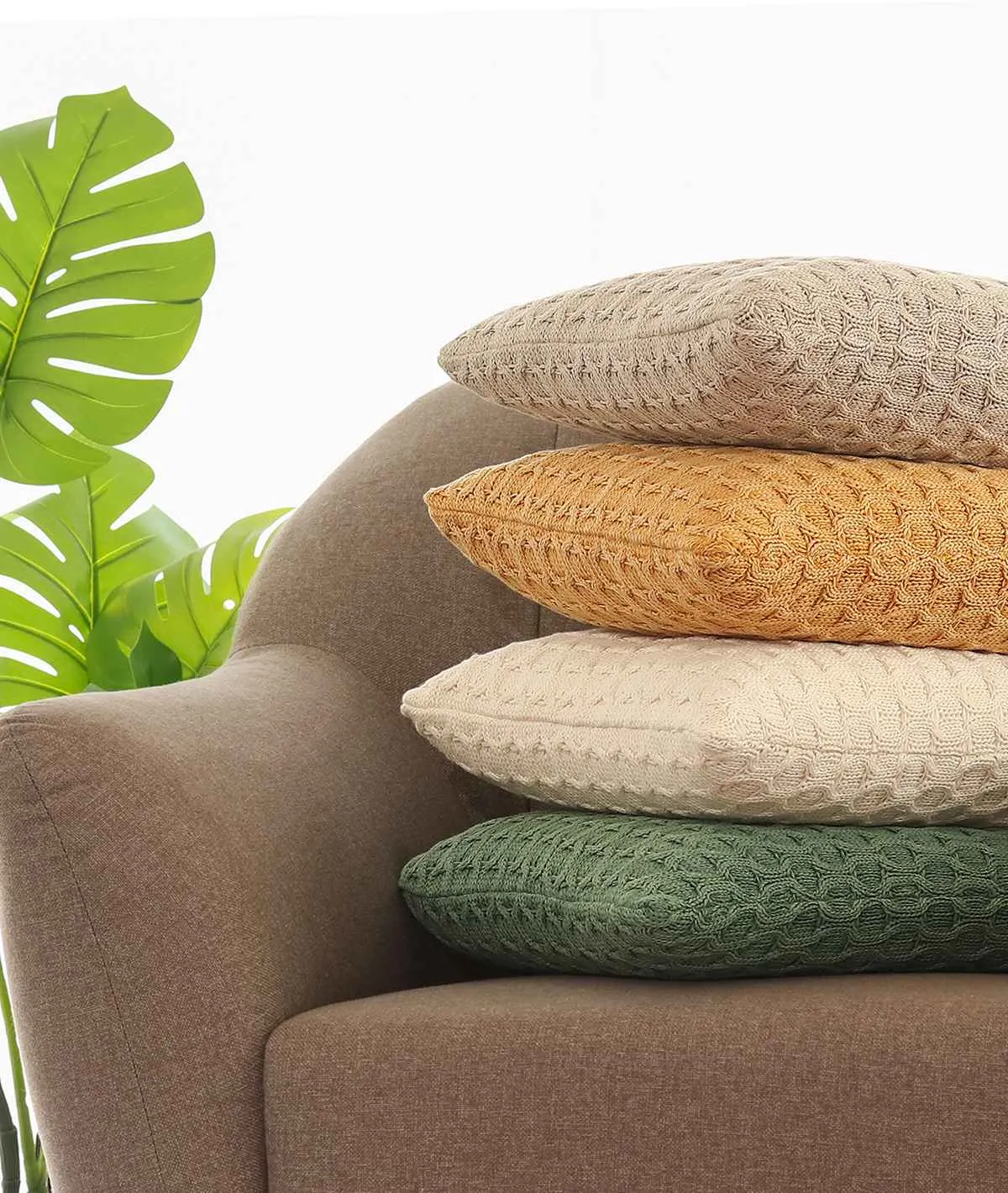 Kelly Knit Cotton Knitted Decorative Natural Color 16 x 16 Inches Cushion Cover