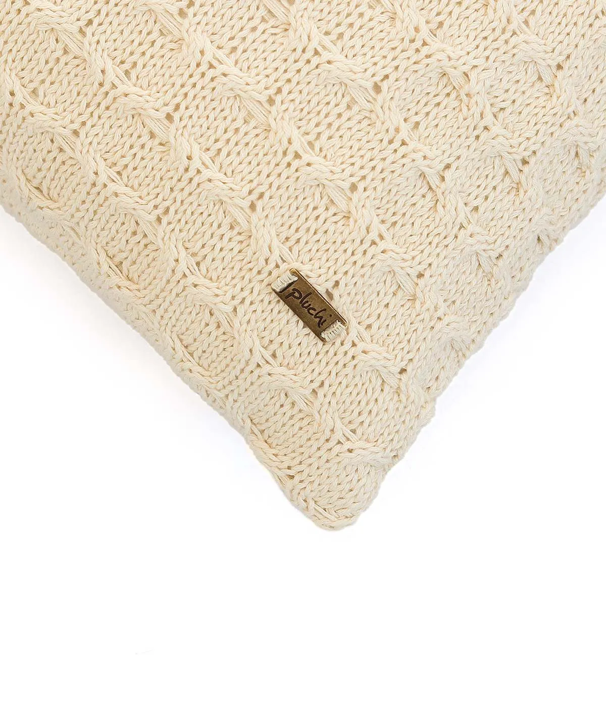 Kelly Knit Cotton Knitted Decorative Natural Color 16 x 16 Inches Cushion Cover