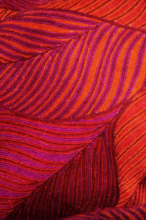 Leaves Chainstitch Embroidered  Cushion Cover Red & Yellow