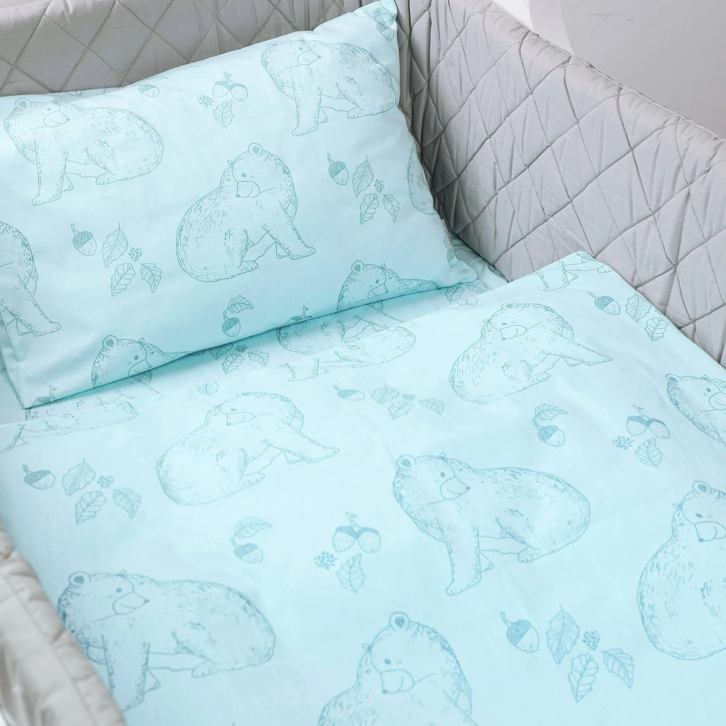 Masilo Organic Cotton Toddler Cot Set – Bear Hug (Thin/Quilted Insert)