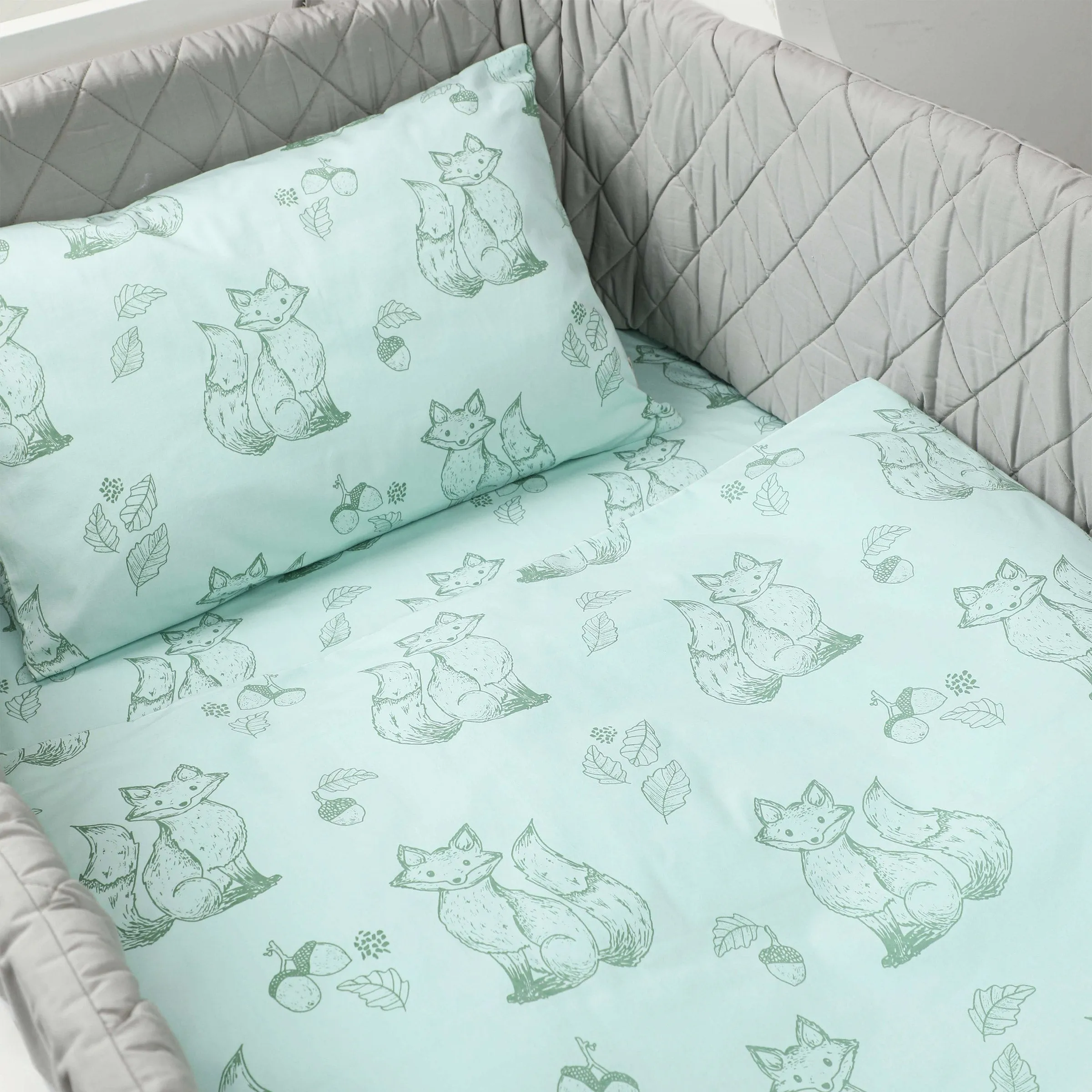 Masilo Organic Cotton Toddler Cot Set – Clever Fox  (Thin/Quilted Insert)