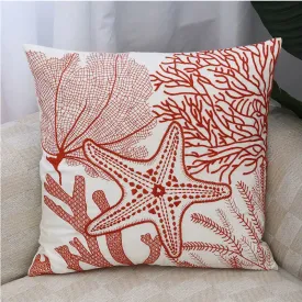 SINOTAO  -  Beach Sea Starfish Coral Leaves Embroidered Pillowcase Back Cushion Cover Casual Cotton Case Sofa Bedroom Decro 45x45cm
