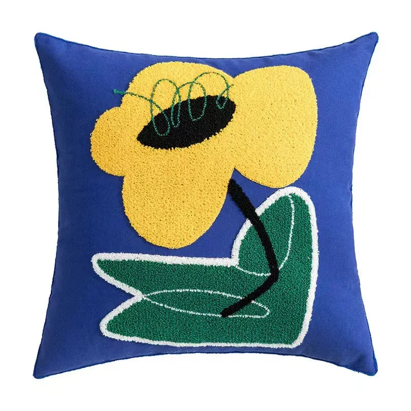 SINOTAO  -  Blue Bloom Flower Embroidered Pillow Cover Cushion Cover Cotton Pillowcase Flora Sofa Bedroom Home Decor