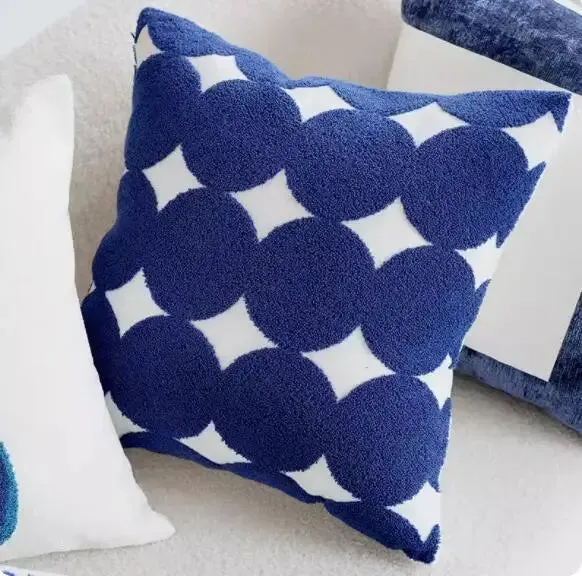 SINOTAO  -  Blue Bloom Flower Embroidered Pillow Cover Cushion Cover Cotton Pillowcase Flora Sofa Bedroom Home Decor