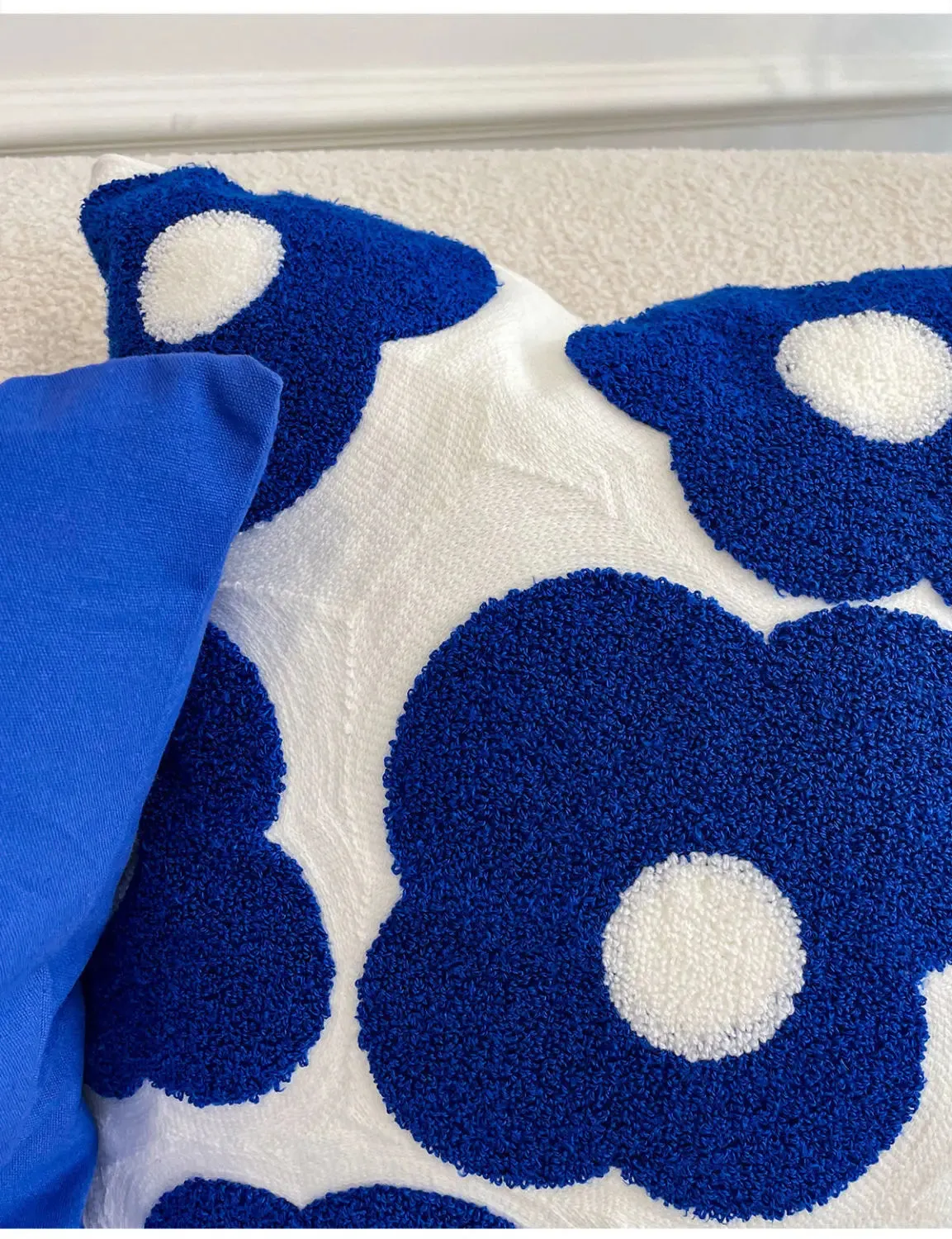SINOTAO  -  Blue Bloom Flower Embroidered Pillow Cover Cushion Cover Cotton Pillowcase Flora Sofa Bedroom Home Decor