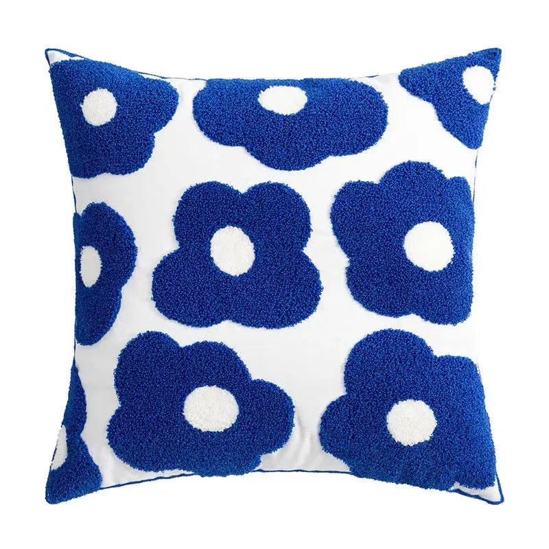 SINOTAO  -  Blue Bloom Flower Embroidered Pillow Cover Cushion Cover Cotton Pillowcase Flora Sofa Bedroom Home Decor