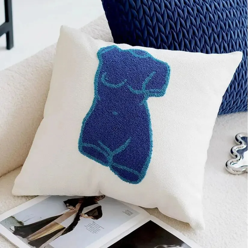 SINOTAO  -  Blue Bloom Flower Embroidered Pillow Cover Cushion Cover Cotton Pillowcase Flora Sofa Bedroom Home Decor