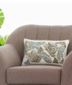 Tropical Embroidery Cotton Knitted Decorative Ivory Color 12 x 20 Inches Cushion/Pillow Cover